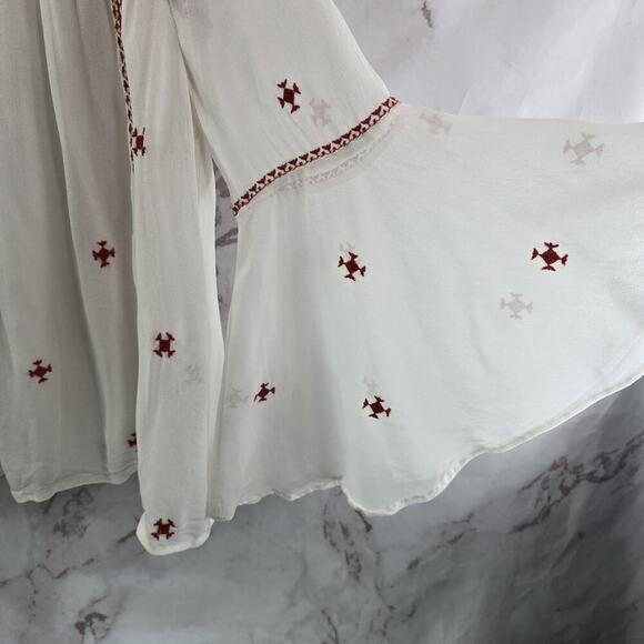 Anthropologie Shirt Womens Small 4 White Red Peasant Embroidered Adena Flared - Picture 10 of 12